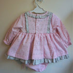 Pink Baby Dress and Bonnet with Grey Bow