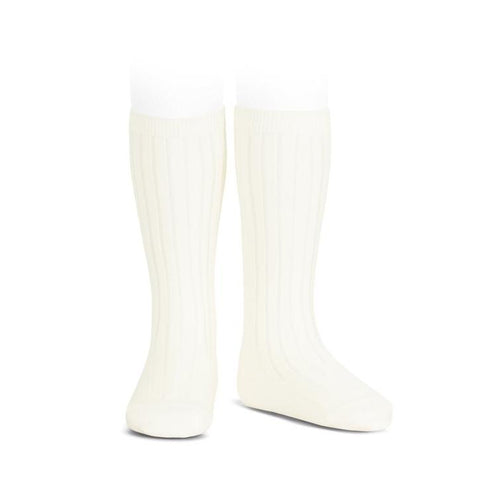Cream Wide Ribbed Knee High Socks