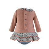 Pink Sweater With Blue Flower Trim Girl Dress