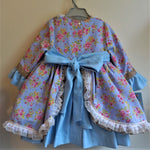 Handmade Vintage Blue Dress with Rose Flowers