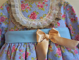 Handmade Vintage Blue Dress with Rose Flowers