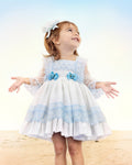 White and Light Blue Flared Dress