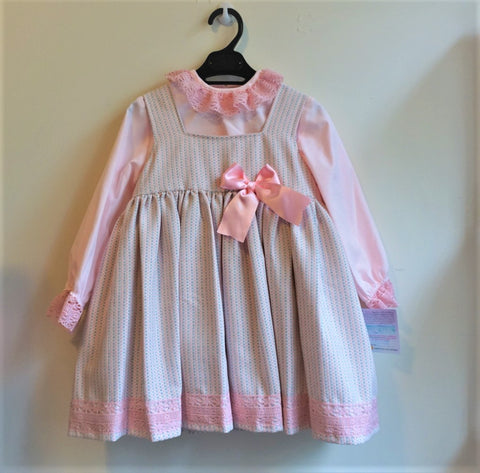 Pink Pinafore Dress and White Blouse