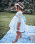 White and Light Blue Flared Dress