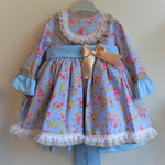 Handmade Vintage Blue Dress with Rose Flowers